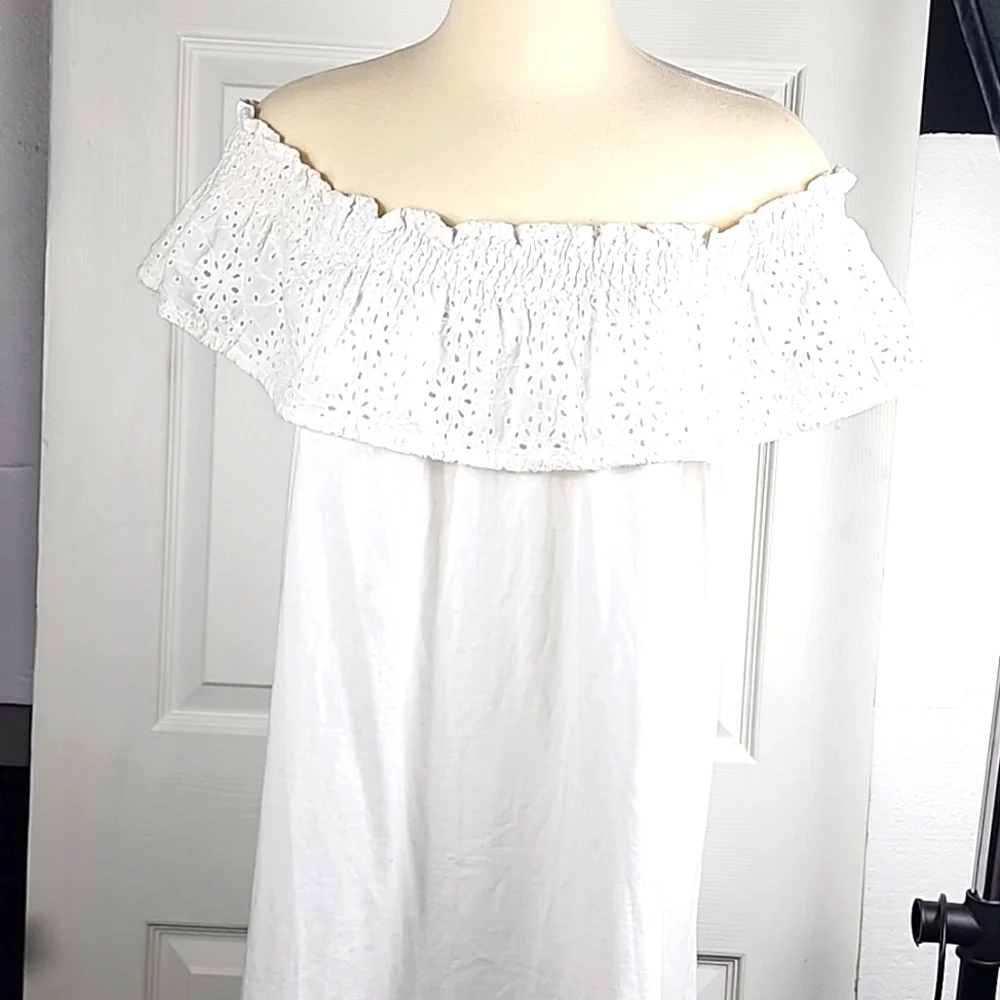 Eyelet off shoulder Top, 100% cotton Size L White - Picture 2 of 9